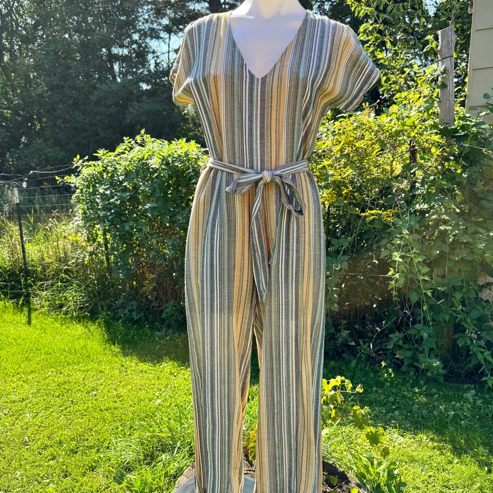 Mystree Striped V-Neck Jumpsuit